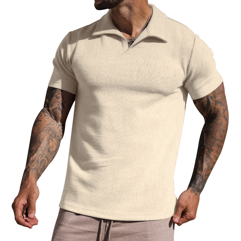 Polo da uomo con scollo a V casual tinta unita a manica corta con risvolto_voghion.com