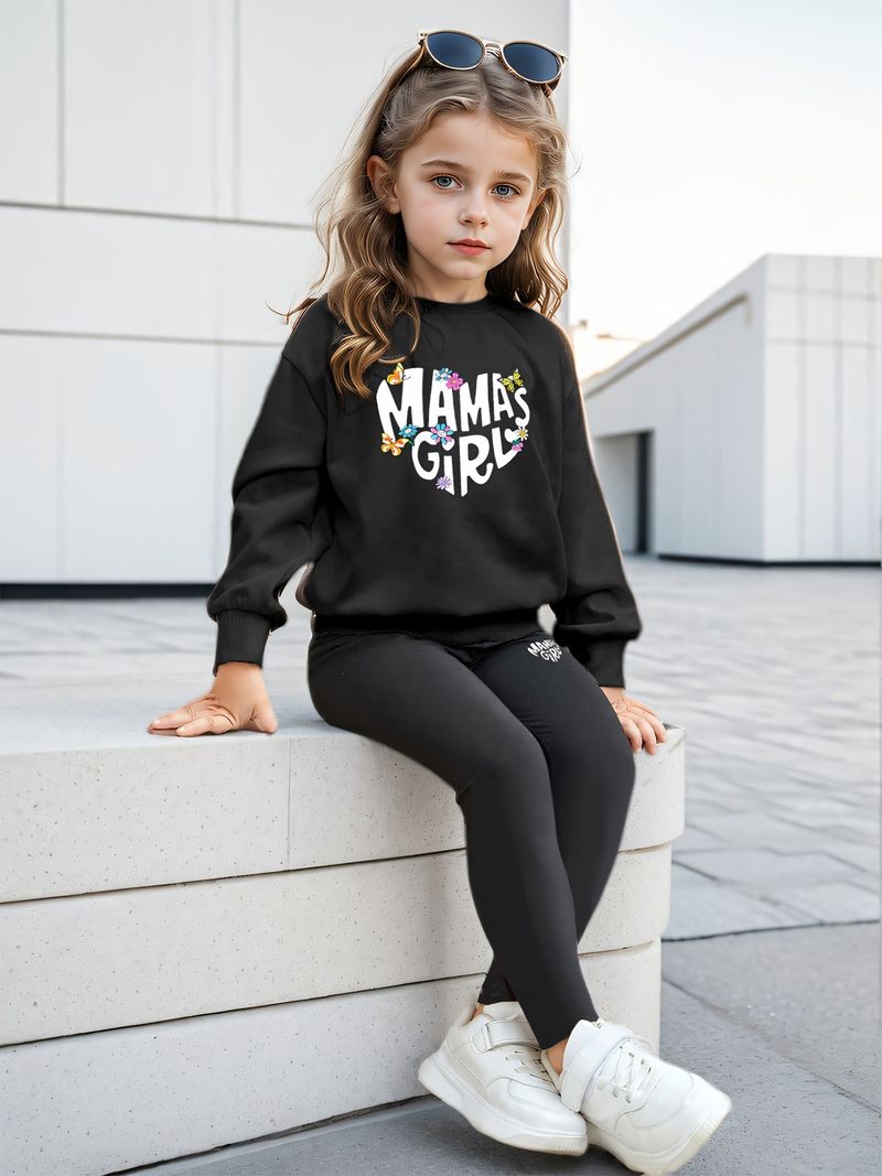Mother & Kids INS Girls 2 Piece Set & "mamap'sgirl" Printed Long Sleeved Sweatshirt + Leggings Set_voghion.com
