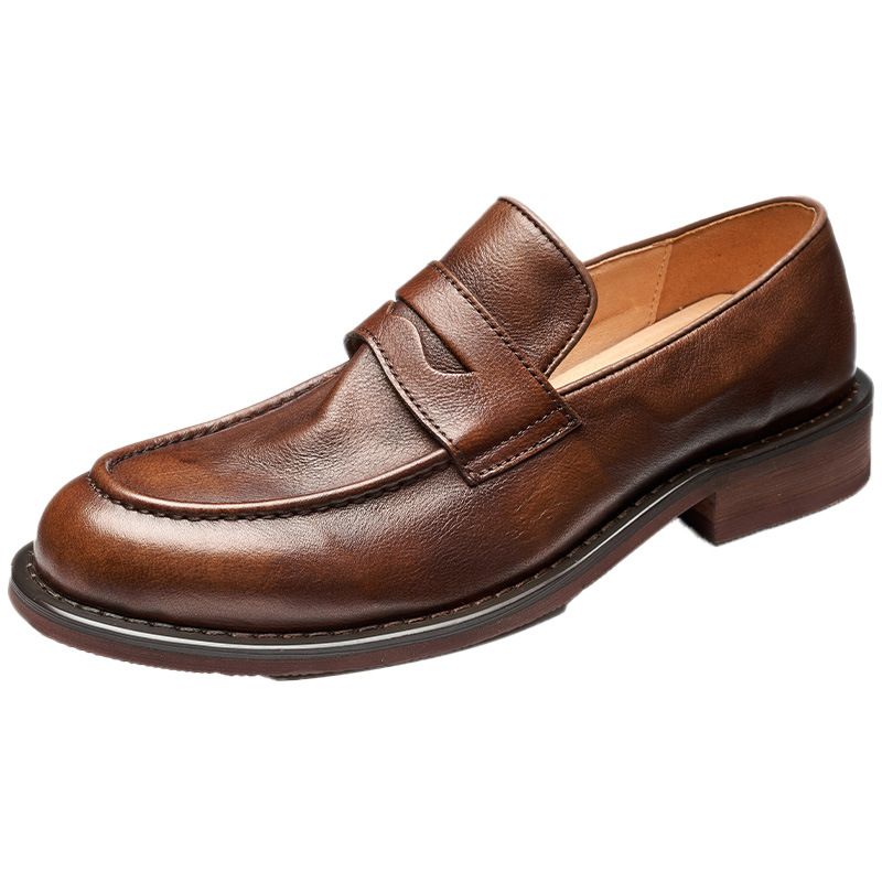 Euro Step Penny Loafers im britischen Stil, erste Schicht aus Rindsleder, Mokassins, handgefertigt, für Herren, zum Hineinschlüpfen, lässige Lederschuhe_voghion.com
