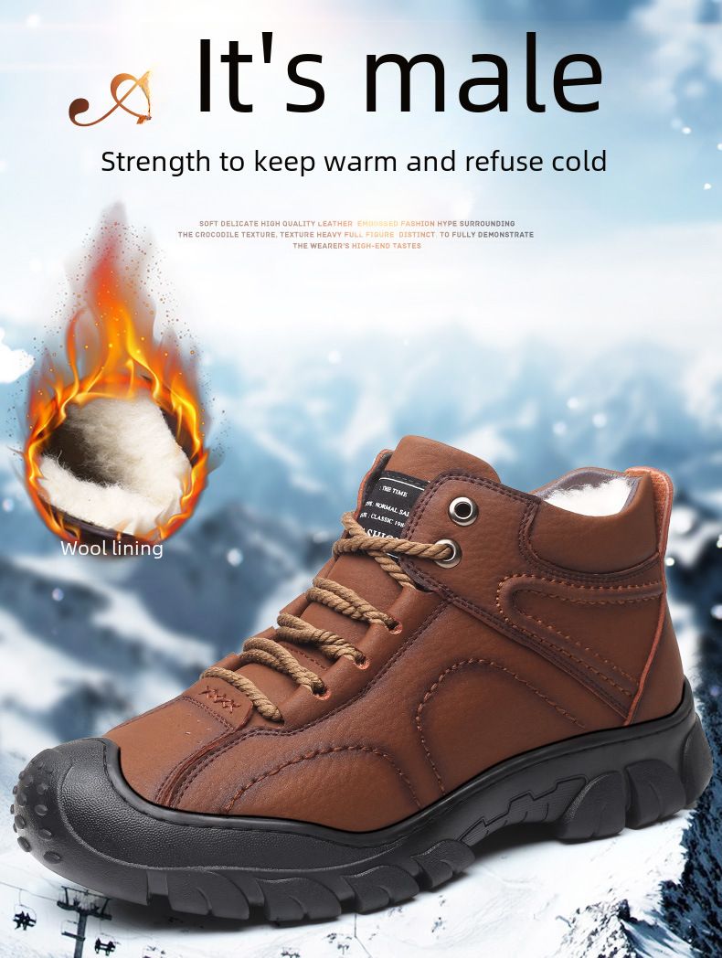 Herrenschuhe Baumwollschuhe Herrenpelzschuhe Wollwinter Fleece-gefütterte warme verdickte High-Top Anti-Rutsch-Schneestiefel für Herren im Nordosten_voghion.com
