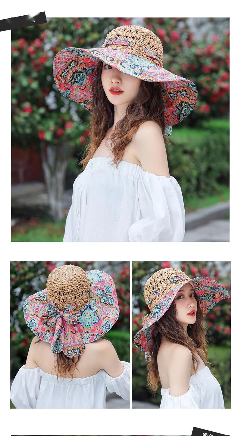 Neuer Strohhut für Damen, Sonnenschutz und Sonnenschirm, für den Strand, große Krempe, koreanische Ausgabe, Urlaub und Reisen, Sonnenhut, Sonnenschutzhut_voghion.com