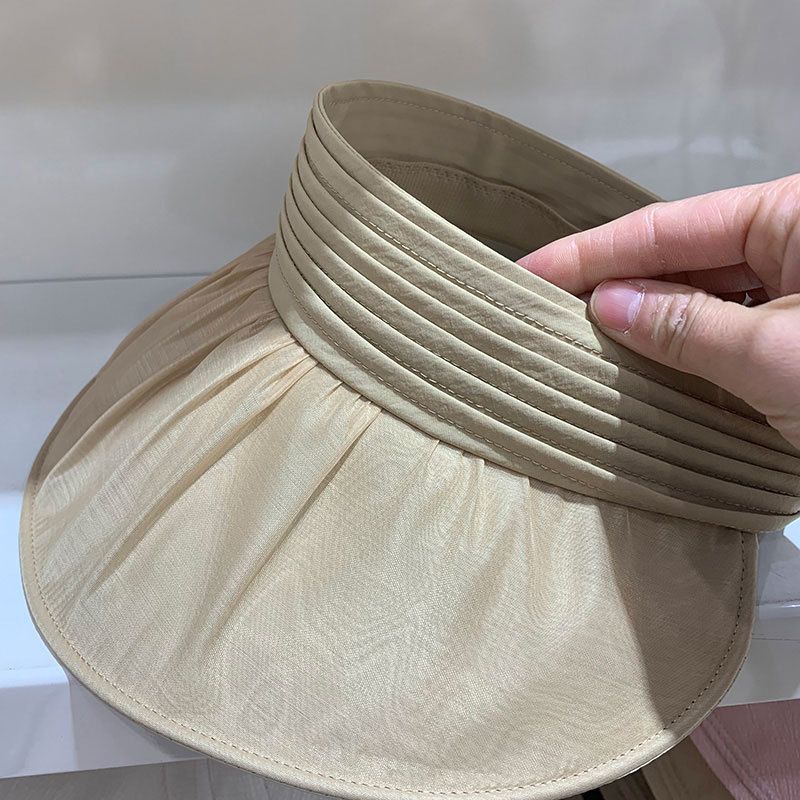Summer Seersucker Pleated Sun Protection Sun Hat Women's Hat UV Protection Foldable Versatile Elegant Empty Top Sun Hat_voghion.com