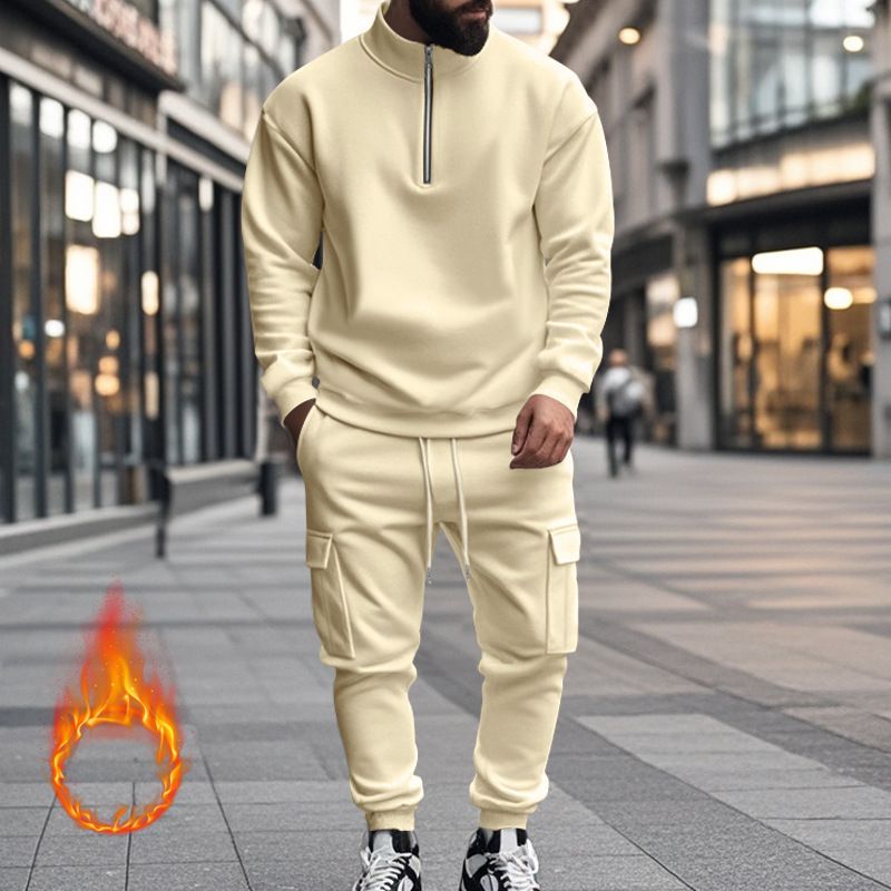 Fleecegefüttertes Sweatshirt-Set mit Viertelreißverschluss für Herren – Slim Fit Thermo-Jogging-Outfit für Herbst und Winter_voghion.com