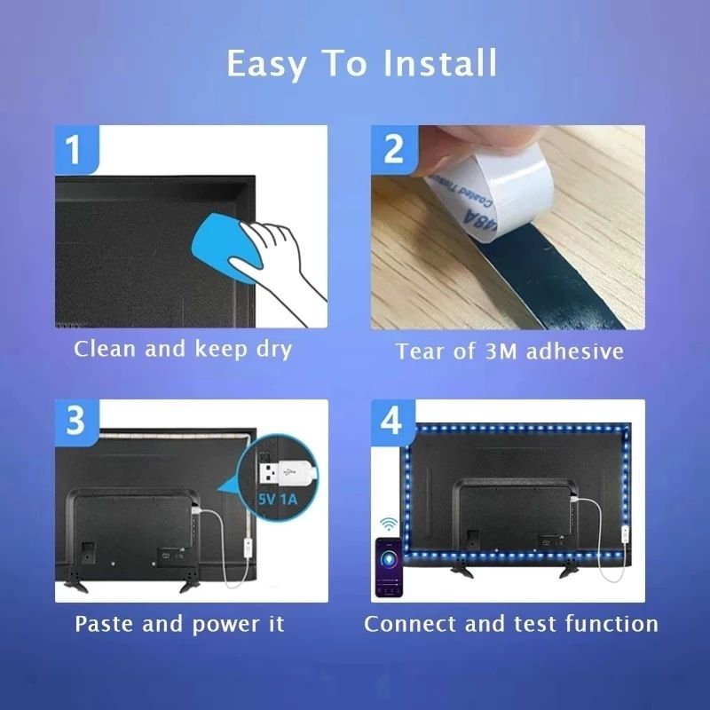 Kit de tira de luces LED RGB de 5 V con control remoto y aplicación - Chip 2835, 60 LED/m, resistente al agua, para retroiluminación de TV y decoración del hogar_voghion.com