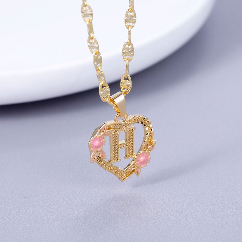 2025 New Arrivals GOLD PLATED CUSTOMIZED HEART FLOWER INITIAL LETTER PENDANT WITH FIGARO CHAIN 24" 4MM Name Necklace Heart Valentines Day_voghion.com