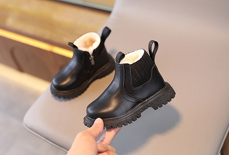 Stivali bassi alla moda per bambini in velluto invernale, stivali bassi alla moda britannici per ragazzi, stivali Martin alla moda con cerniera laterale per ragazze, stivali alla moda con suola morbida_voghion.com