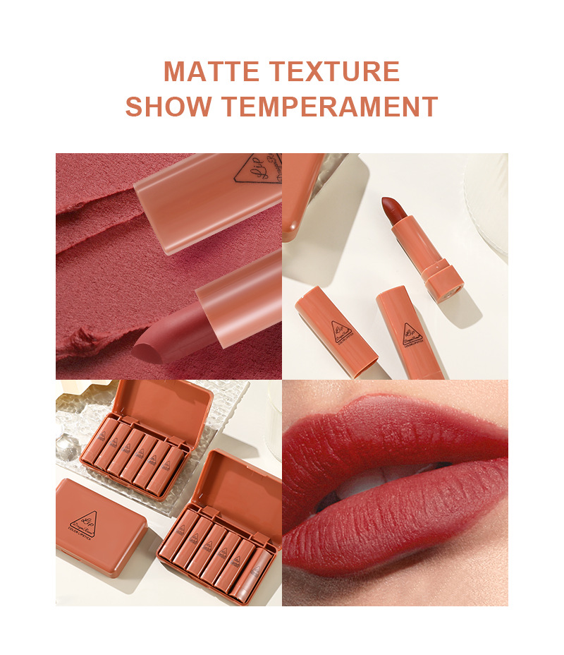 Dragonranee 6-delt mini-sødt mat læbestiftsæt - nøgne nuancer, fløjlsblød mat finish læbestiftprøve gaveæske_voghion.com