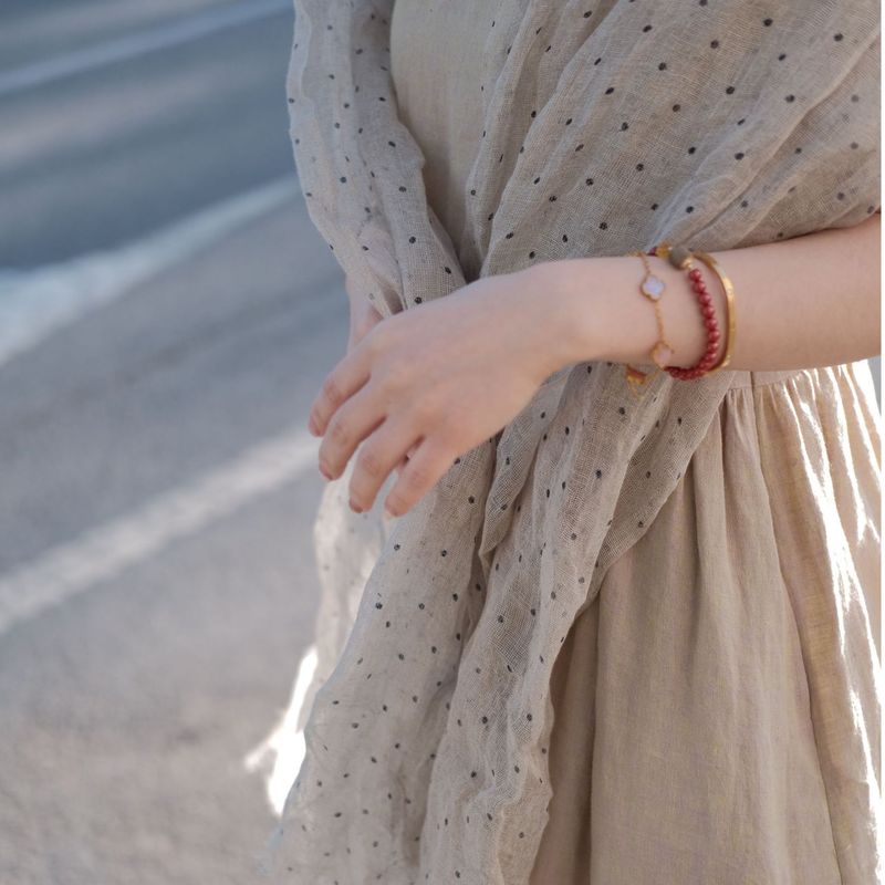 Normandy Yarn Rain Dew Leinen-Schal mit Polka-Dots, groß_voghion.com