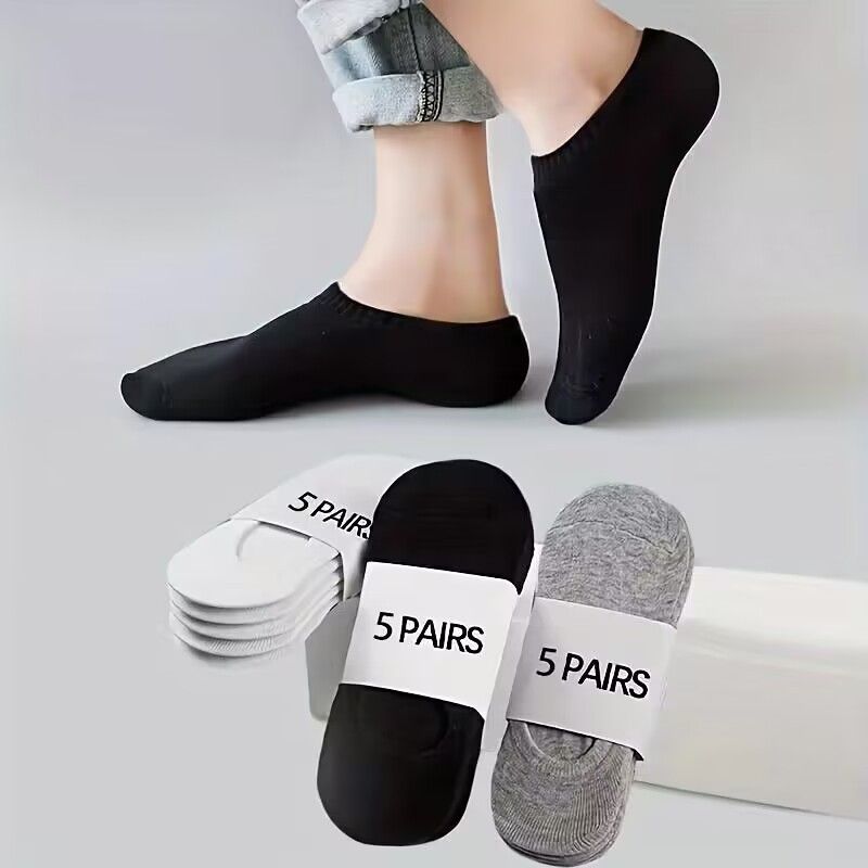 2025d Unisex Simple Casual Solid Color Short Spring Summer Black White Gray Sweat-Absorbing Breathable Low-Cut Invisible Socks_voghion.com