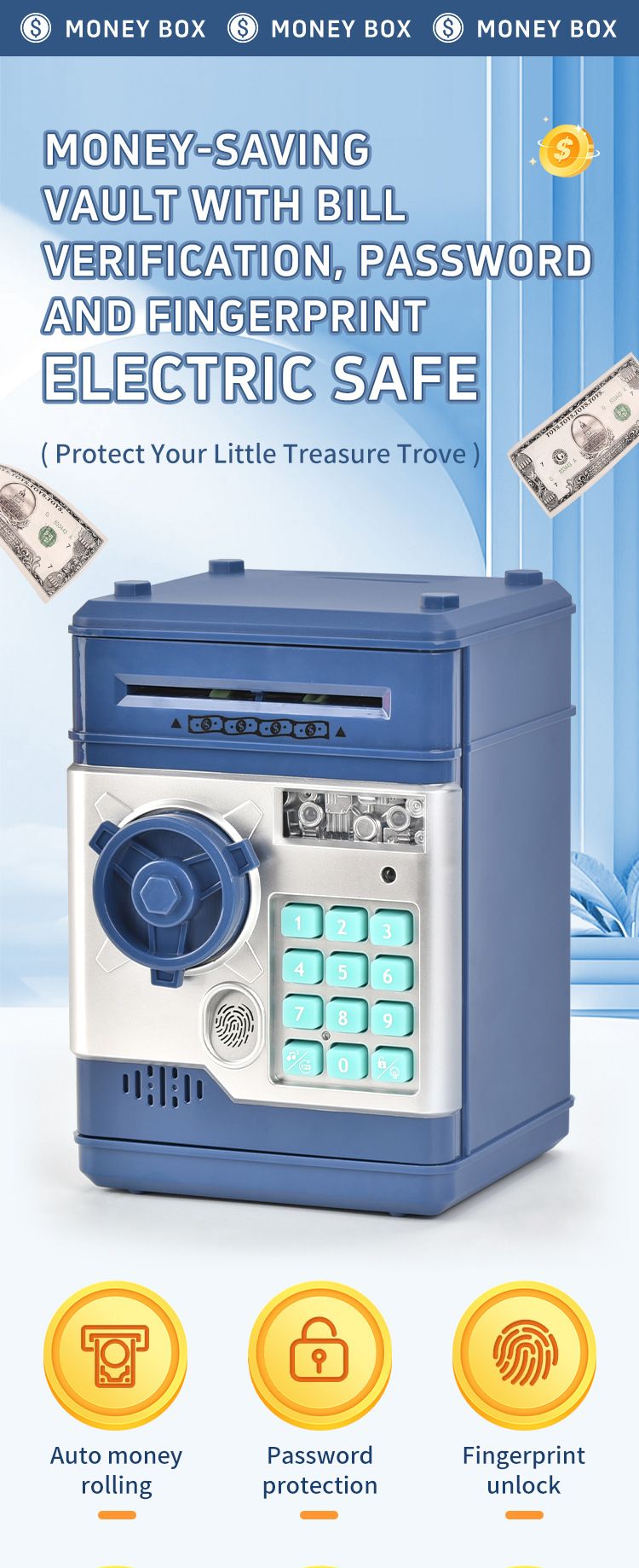 Home & Garden Mini ATM Children's Fingerprint Banknote Verification Password Lock Piggy Bank Toy Boys Girls Toy Gift_voghion.com