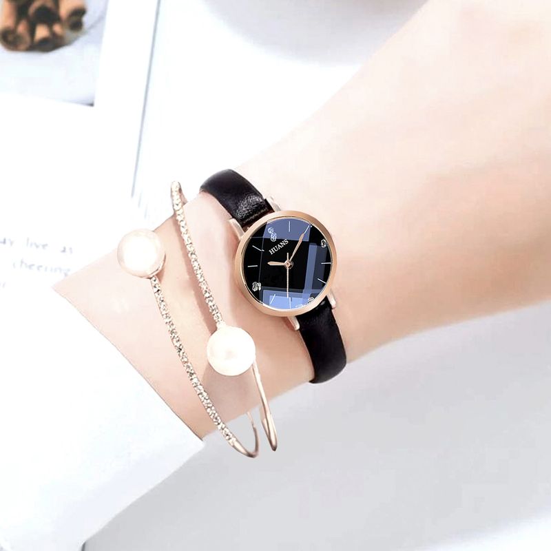 ins stile piccolo quadrante sottile cinturino in PU orologio al quarzo orologio da studente orologio da donna set regalo_voghion.com