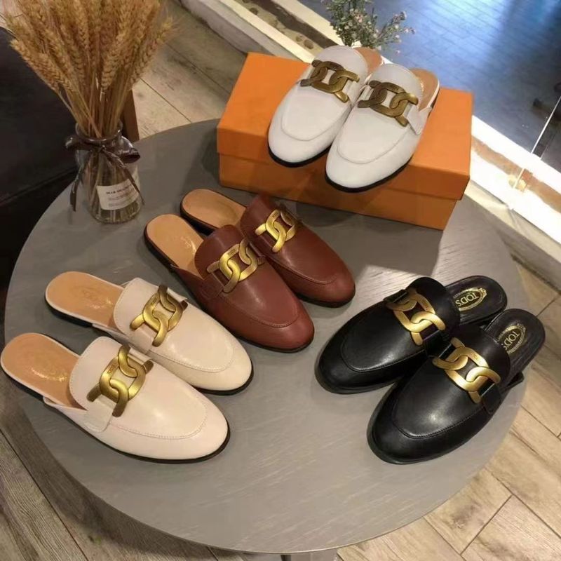 High end 2024 Potato Silk Metal Buckle Flat Bottom Muller with Baotou Half Tuo Lefu Shoes_voghion.com