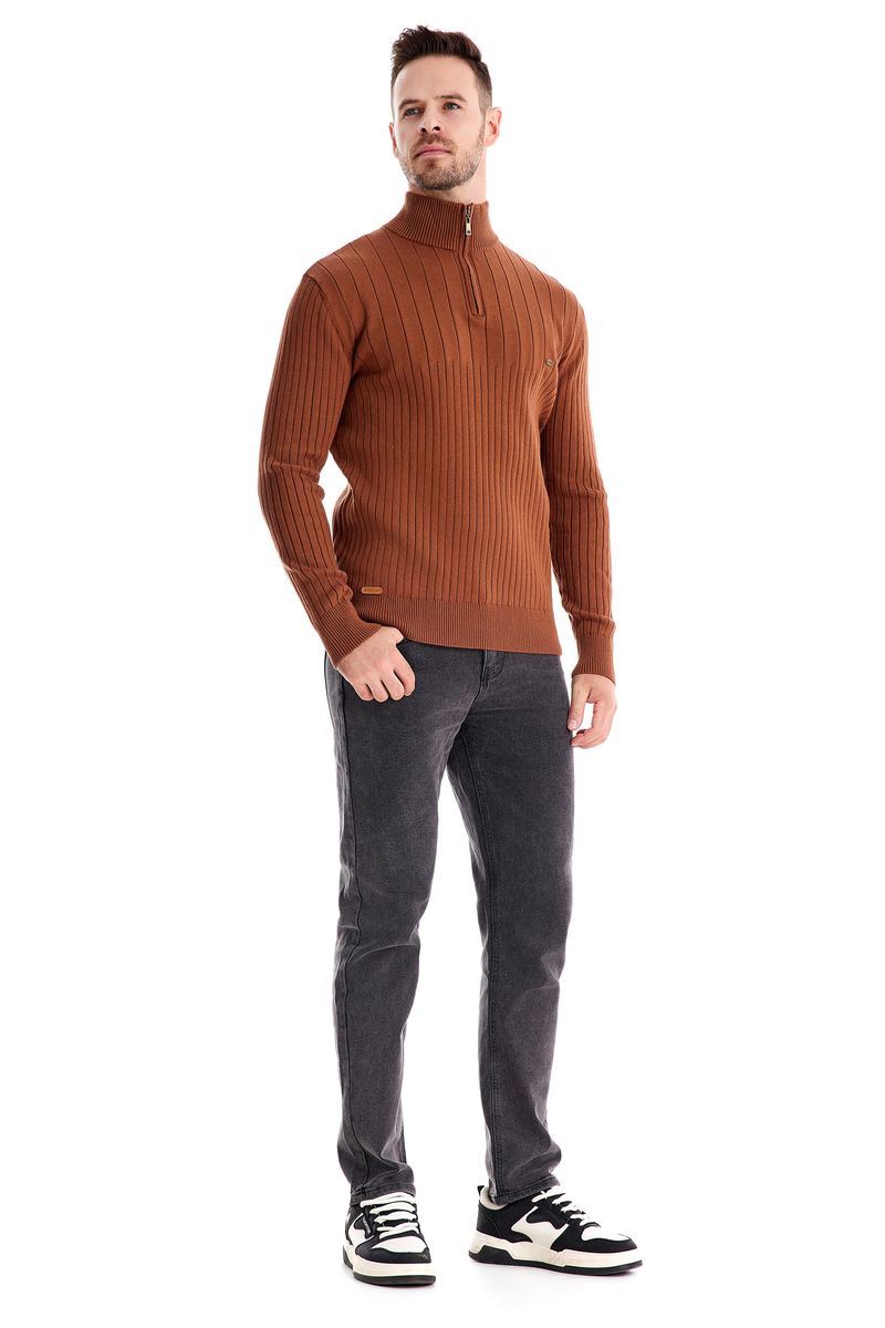 Stand-up Kraang Kotteng Casual Hallefverschluss Einfarweg Pullover héichwäerteg Männer gestrickt Pullover_voghion.com