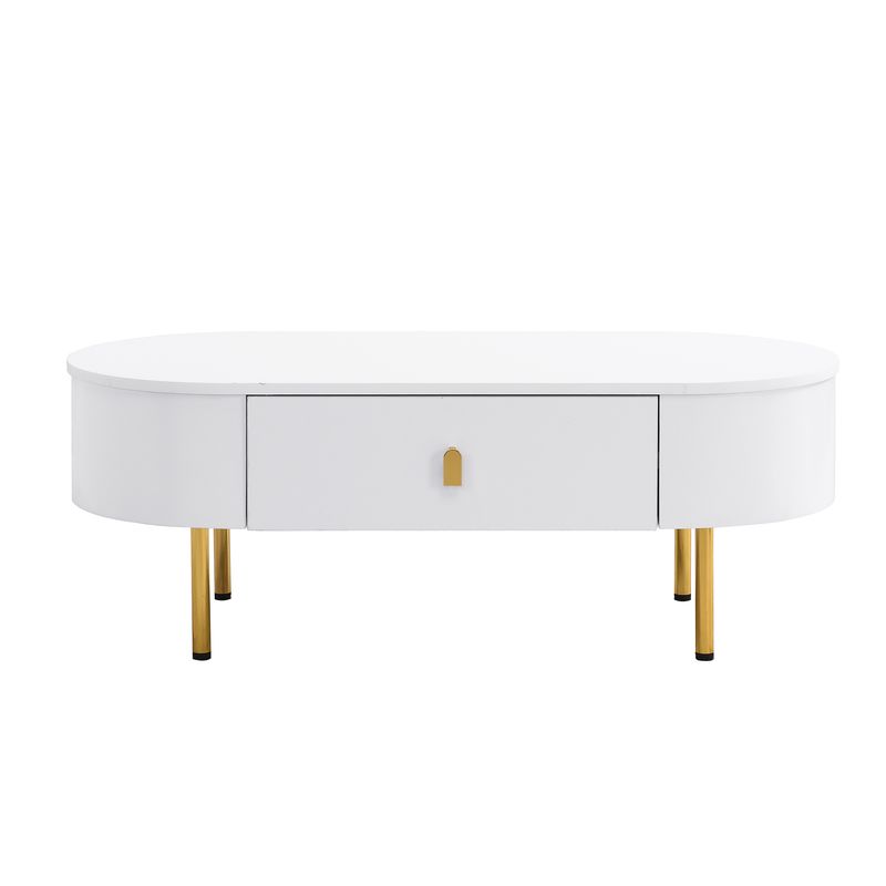 Table basse à deux tiroirs, poignées et pieds dorés, coins arrondis_voghion.com