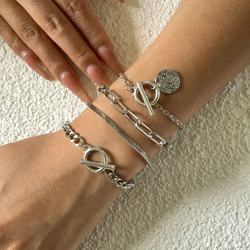 Punk Style Set Flat Snake Chain Hip Hop Trendy Metal Bracelet_voghion.com