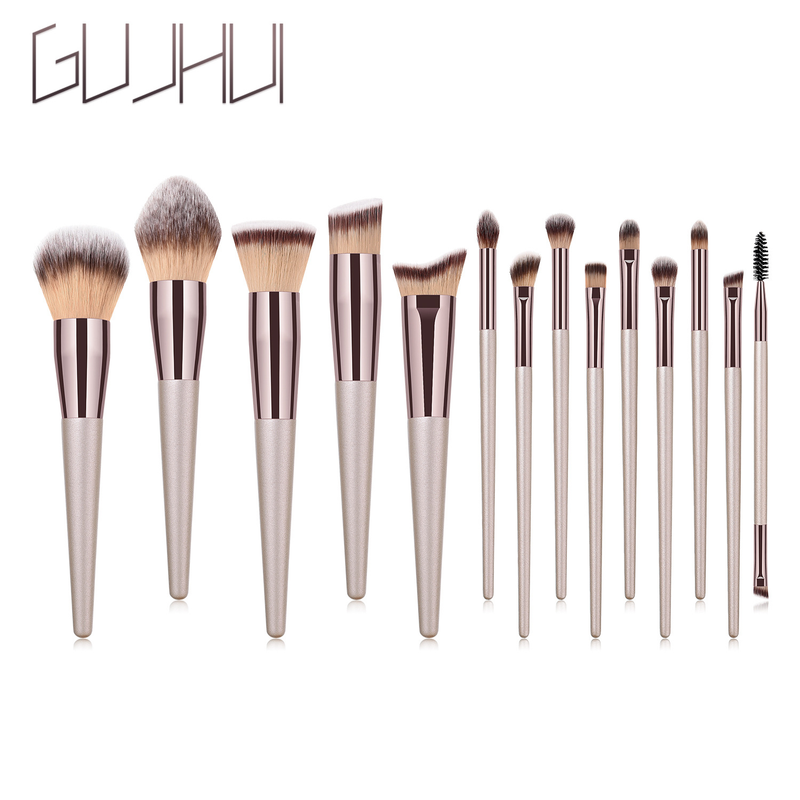 14-teiliges Make-up-Pinsel-Set, Champagnergold, loser Puderpinsel, Lidschattenpinsel, Yuncai Make-up-Tool GUJHUI_voghion.com