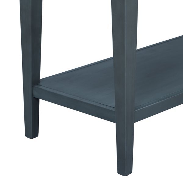 TREXM Classic Retro Style Console Table With Three Top Drawers And Open Style Bottom Shelf, Easy Assembly (Navy)_voghion.com