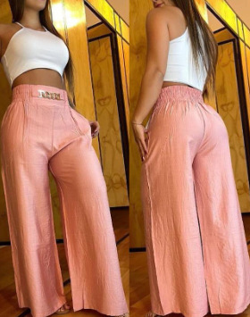 Îmbrăcăminte pentru femei, pantaloni cu talie înaltă, cu picior larg, de culoare solidă, pantaloni cu fund de clopot metalic, lejeri și slăbiți_voghion.com