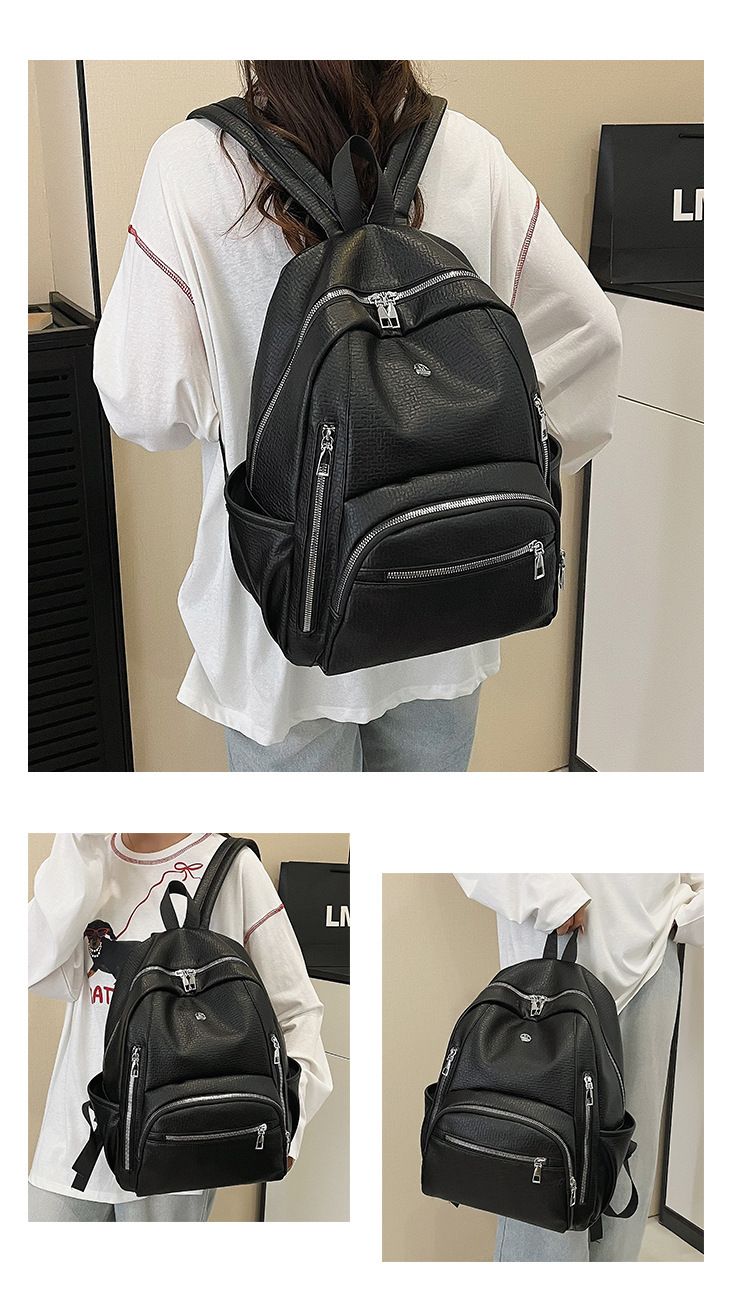 Leichter Rucksack mit großem Fassungsvermögen für Reisen und Uni – wasserdichtes PU-Material, minimalistisches Design mit Reißverschluss, strapazierfähiges Polyesterfutter_voghion.com