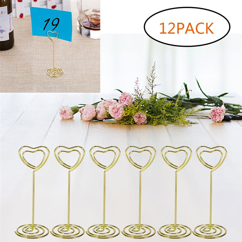 12 gold heart-shaped photo holders Table number holder Position card paper menu holder for wedding party decoration or office_voghion.com