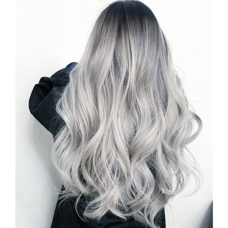 New large wave wig with curly black gray gradually changing color synthetic long hair for women_voghion.com