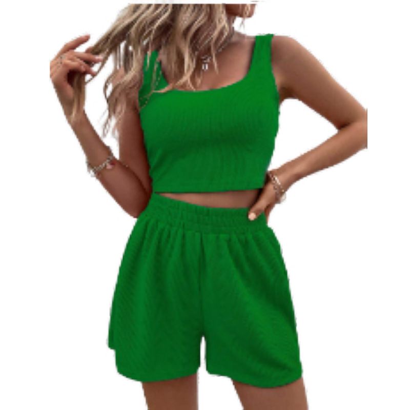 2-teiliges lässiges Workout-Outfit für Damen, geripptes Strick-Yoga-Tanktop, hohe Taille, Leggings, Trainingsanzug, Active Wear-Sets_voghion.com