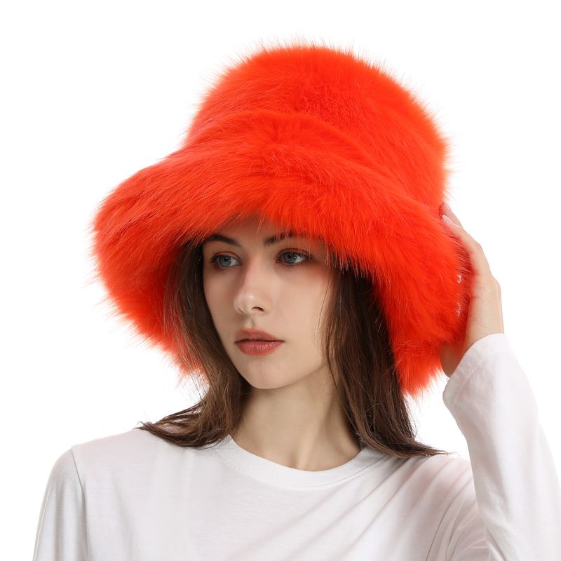 Trapper Hats Warm fisherman hat woman autumn-winter wide eaves thickened plush basin hat solid color plush hat_voghion.com