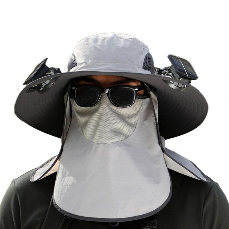 Solar Neck Flap Hat - UV Protection With Cooling Fan_voghion.com