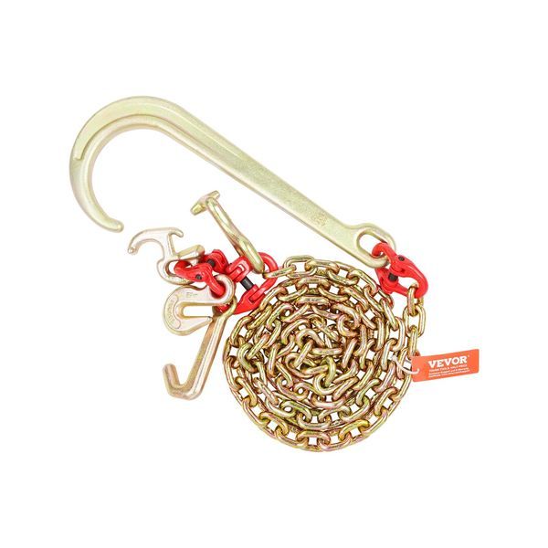 5/16'x6' G80 Tow Chain 15' J Hook Long Shank RTJ & Grab Hooks Wrecker Tie_voghion.com