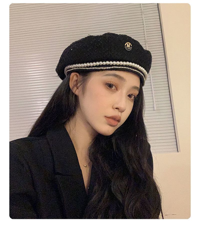 Heißer Verkauf W102 Winter Kette, Perle, Hepburn Stil Hut, Französisch Net Rot, Retro Elegante Baskenmütze, Weibliche_voghion.com