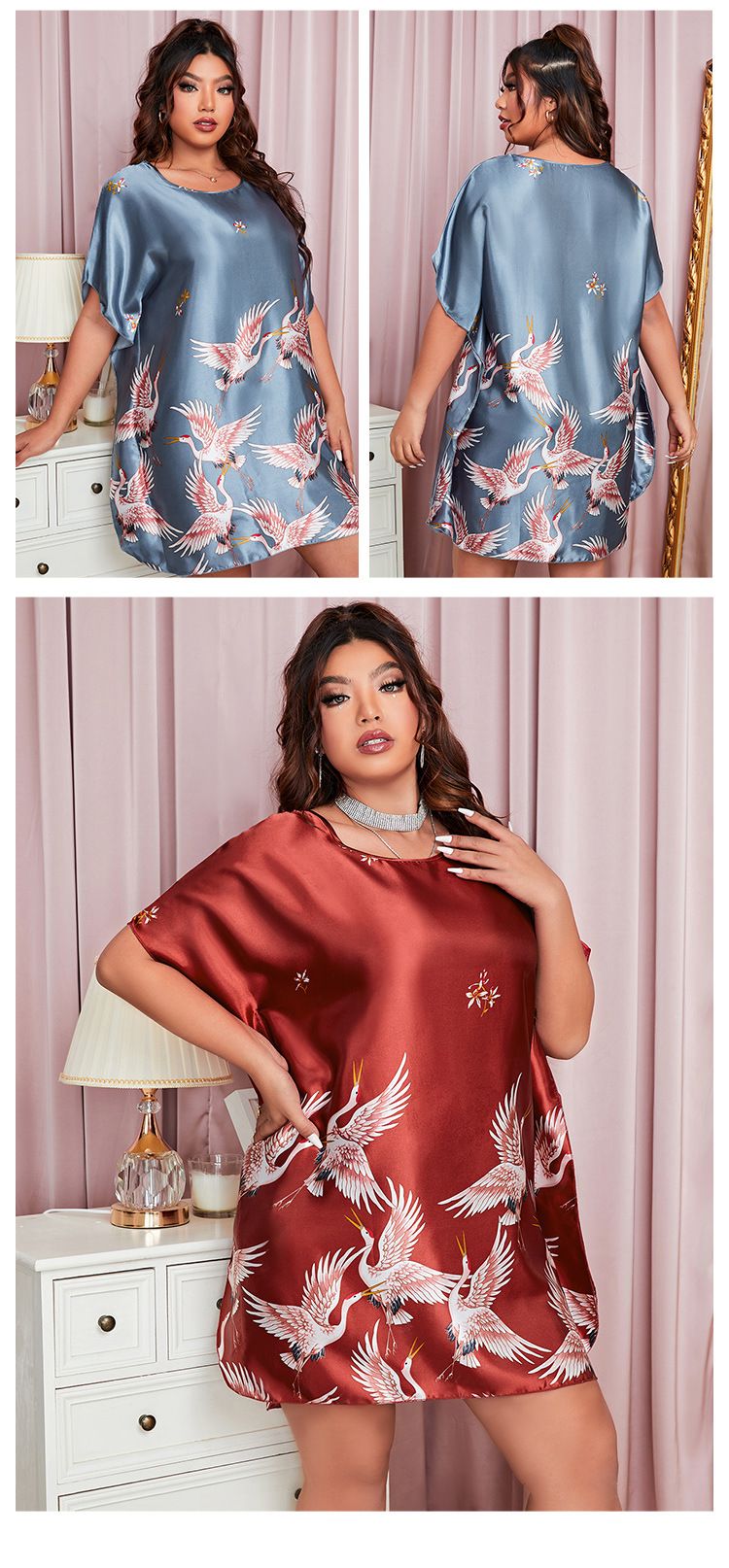 Kvinders Nattøj Plus Size Kvinders Sexet Natkjole Lang Is Silke Silke Crane Natkjole Tynd morgenkåbe til kvinder_voghion.com
