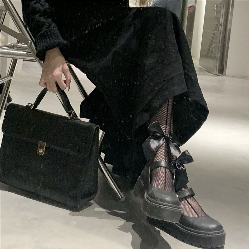 Black Silk Bow Black And White Hollow Fishnet Stockings Japanese Pure Desire Couple Beautiful Legs Sexy Pantyhose Thin Lace_voghion.com