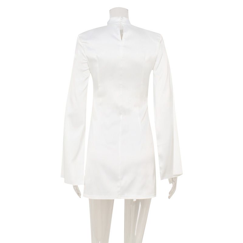 Slim Fit Elegant New Palace Style High-End Satin Cape Sleeve Short Dress_voghion.com