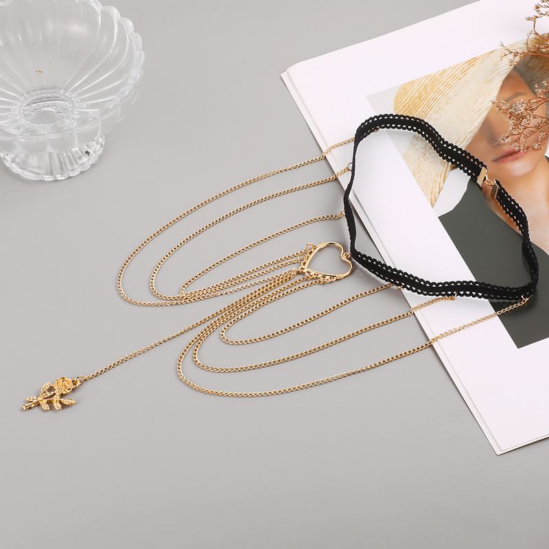 Nuevo Colgante de rosa y corazón hueco de cuerda elástica de encaje con cadenas para piernas de múltiples capas_voghion.com