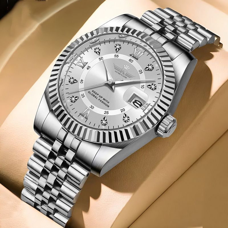 Orologio da uomo elegante in acciaio inossidabile con calendario e lancette luminose - Orologio casual elegante da indossare tutti i giorni Orologio da uomo elegante e versatile, casual_voghion.com