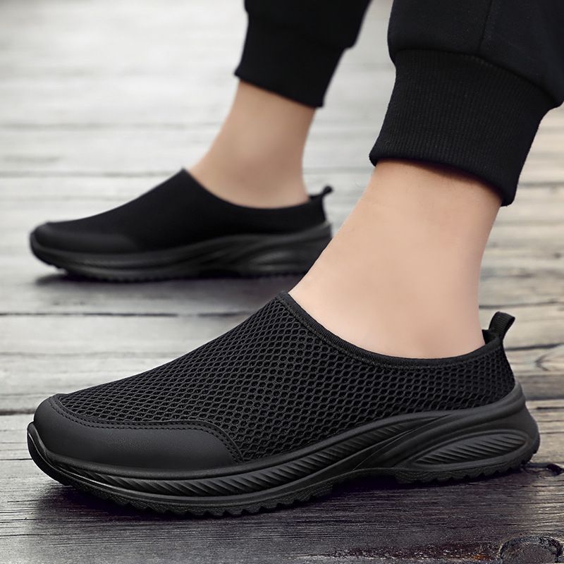 Unschlagbare Qualitätsschuhe für Herren im Sommer, flache Halbschuhe, ein Fuß, faul, atmungsaktiv und geruchlos, einfarbiges Mesh_voghion.com