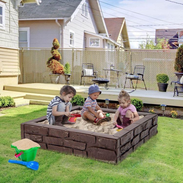 2-In-1 HDPE Kids Sandbox with Cover and Bottom Liner_voghion.com