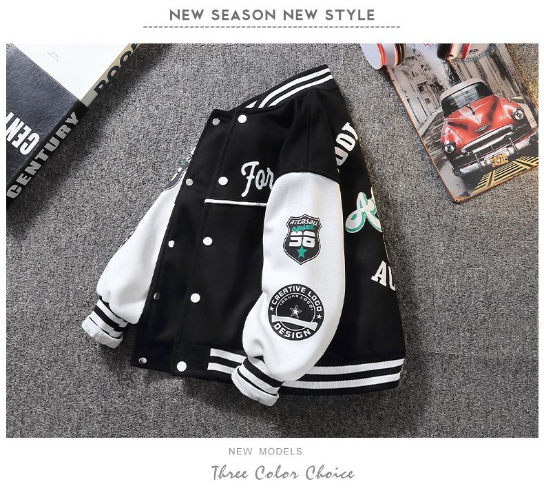 Baseballjacke für Jungen von Mother & Kids für Frühling und Herbst – trendige und hochwertige Oberbekleidung für Kinder von 6–12 Jahren (Schwarz/Grün, Buchstabendruck)_voghion.com