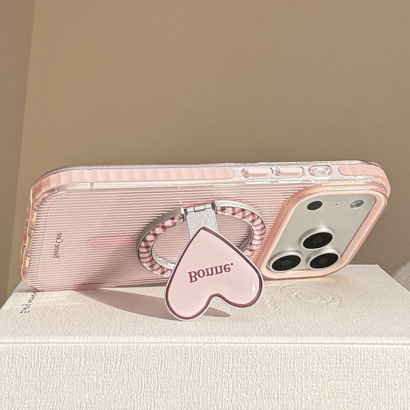 Custodia a righe rosa e marroni per iPhone 17, 15 con supporto magnetico a forma di cuore, iPhone 16 Pro Max antiurto, 14 morbido_voghion.com