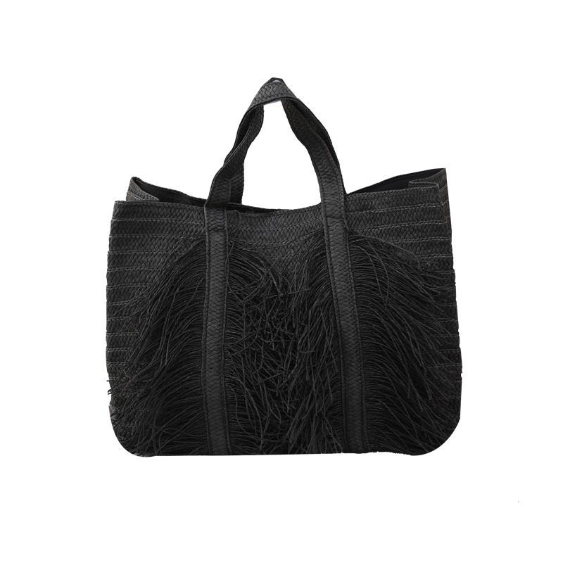 Borsa da donna in paglia media con fibbia magnetica in corda di cotone tinta unita per le vacanze in spiaggia_voghion.com