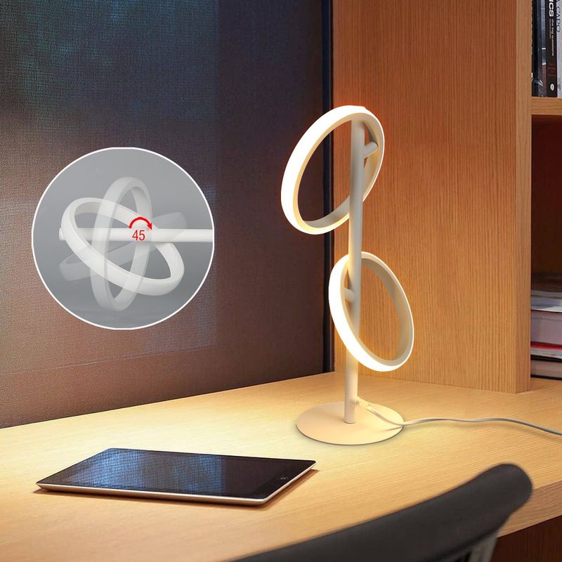 Glitzerlife Tischlampe Moderne LED Tischleuchte - Weiß Ringform Nachttischlampe Drehbaren Abnehmbar Ringen 13W 3000K Warmweiß Für Schlafzimmer Wohnzimmer Büro_voghion.com