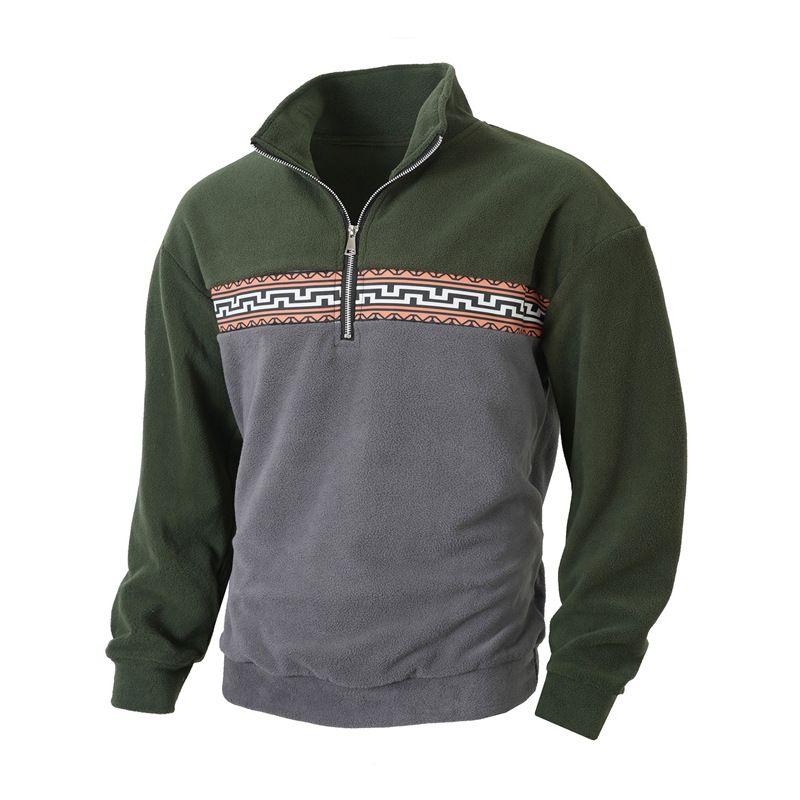 Lässiges Herren-Sweatshirt mit langen Ärmeln und Jacquard-Halbreißverschluss, heißer Verkauf, tägliches Oberteil_voghion.com