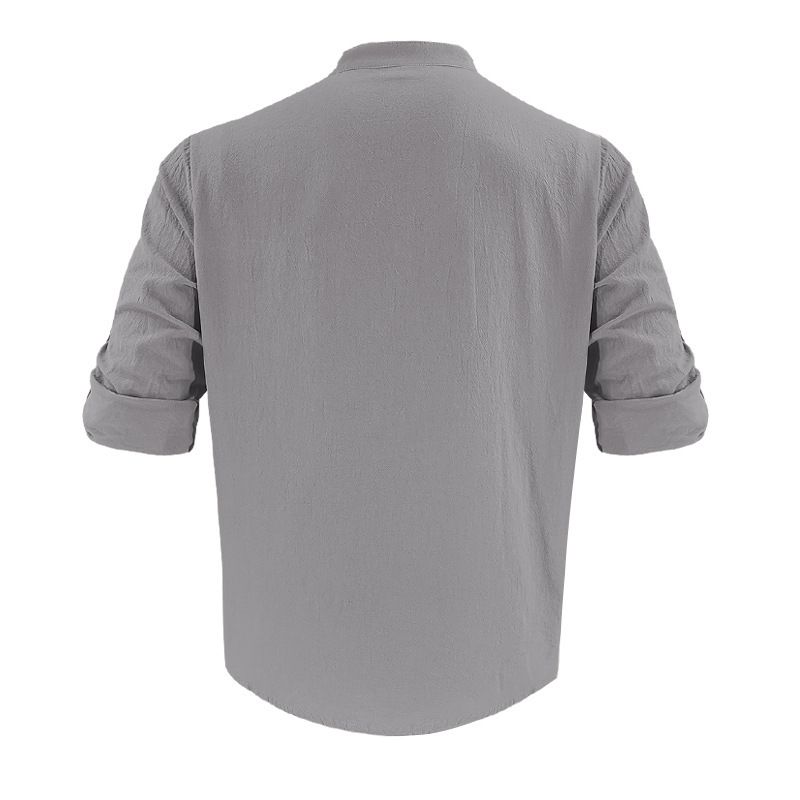 Camicia da spiaggia a maniche lunghe, semplice, traspirante, in lino, casual e ampia, da uomo, stile hawaiano, stile transfrontaliero americano._voghion.com