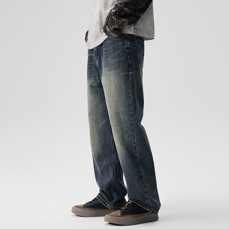 Jeans elasticizzati CLEANFIT da uomo, larghi e dritti, modello Harlan, alla moda, lunghi, a vita media, stile retrò americano, lavato, possono contenere fino a otto barili, Xiansen K11_voghion.com