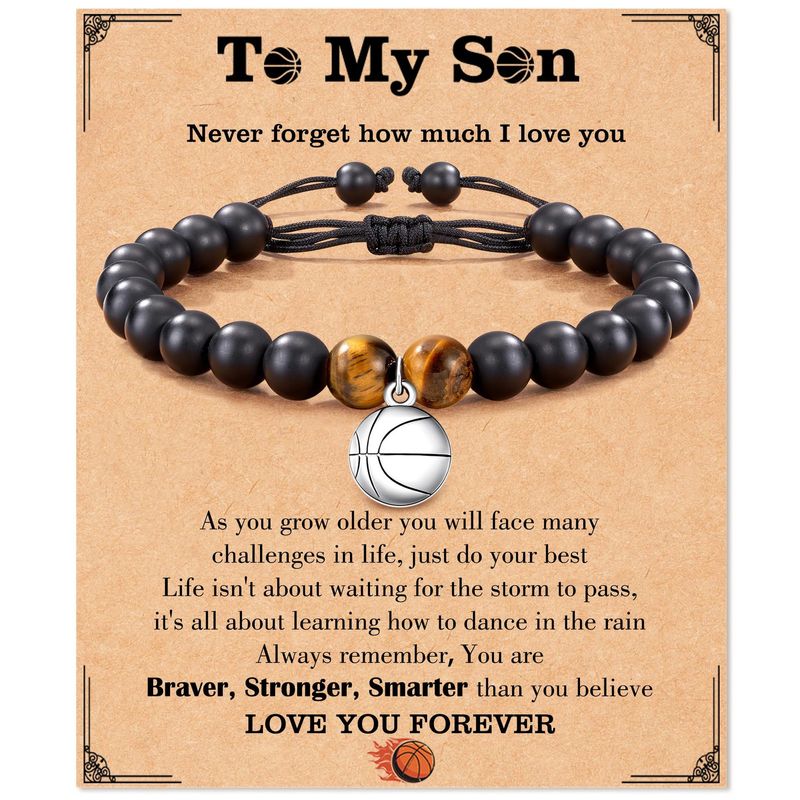 Bracelets Bracelet de sport I LOVE Baseball Basketball Volleyball Pendentif Bracelet noir givré Pierre œil de tigre Bracelet de baseball réglable_voghion.com