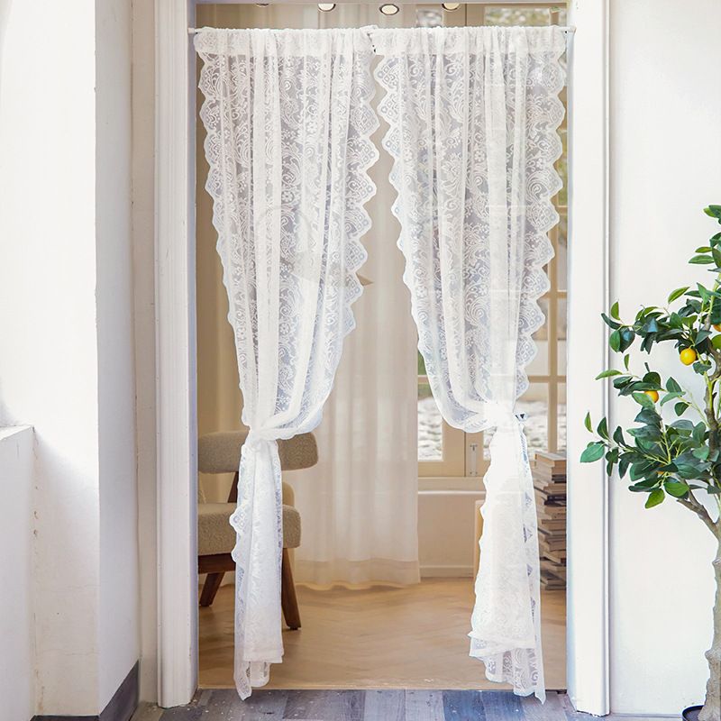 Round Mirror Flower Lace Door Curtain Bedroom Decoration Impermeable Window Screen Punch Free Partition Curtain_voghion.com