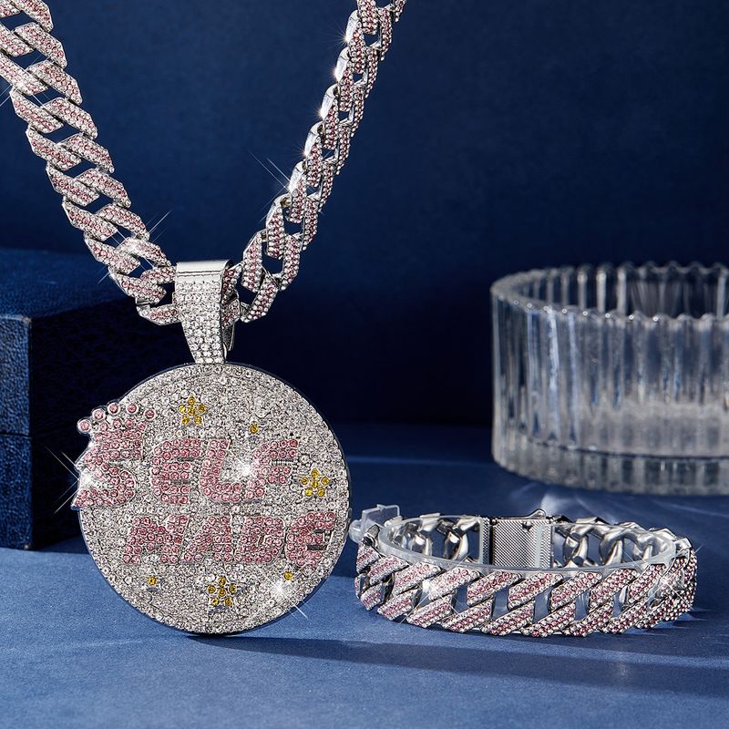 Collana con ciondolo a forma di lettera con strass, realizzata a mano, da 15 mm, con catena cubana a bolle, stile hip hop alla moda per uomo_voghion.com