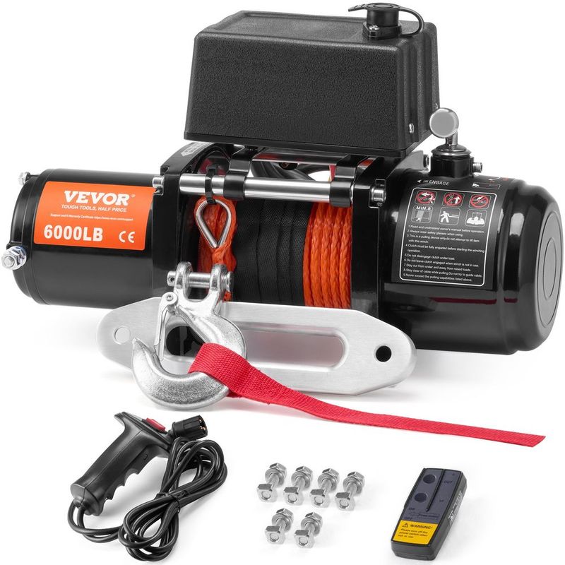 Electric Winch For Truck 6000 Lb Synthetic Rope Waterproof Remote Control_voghion.com