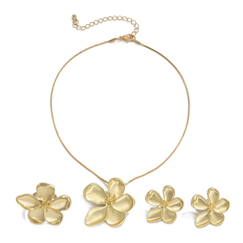 Parure di gioielli da donna alla moda, con fiore a cinque foglie arricciato, stami, catena a serpente, collana, piccola catena in rame fresco, lega, catena per clavicola_voghion.com