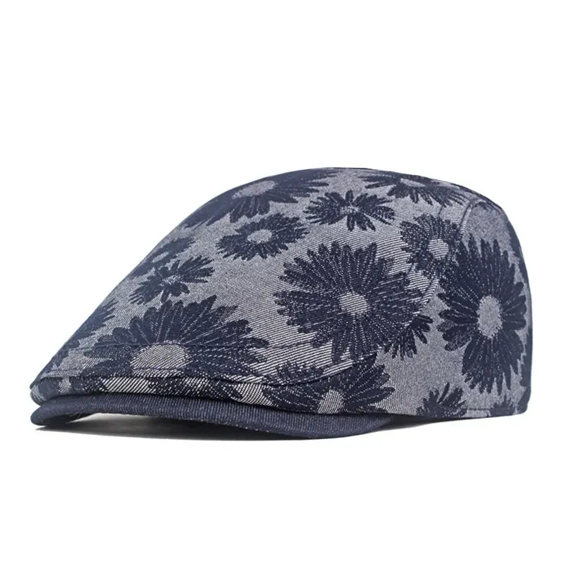Vendita calda primavera autunno cotone fiore stampa berretti da giornalaio berretto con visiera piatta uomini e donne pittore basco cappelli 168_voghion.com